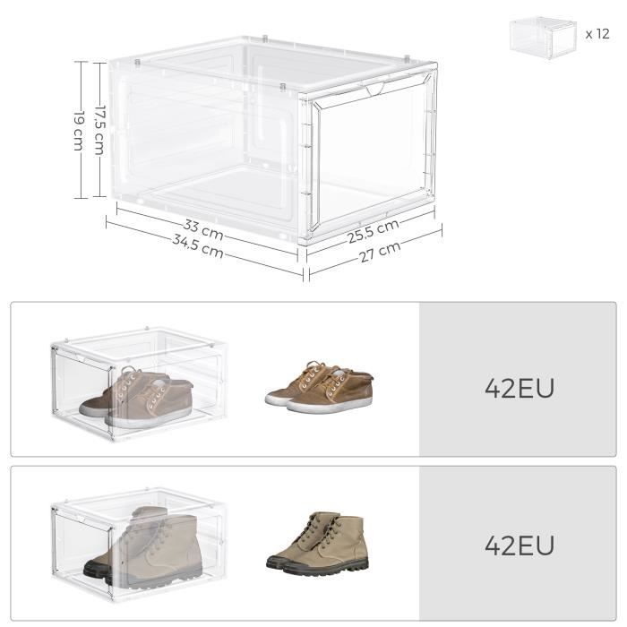 Boite Rangement Chaussures, 12 PCS Boîtes à Chaussures Empilable, Jusqu'à  46 EU, Armoire a Chaussures en Plastique, A62 - Cdiscount Maison