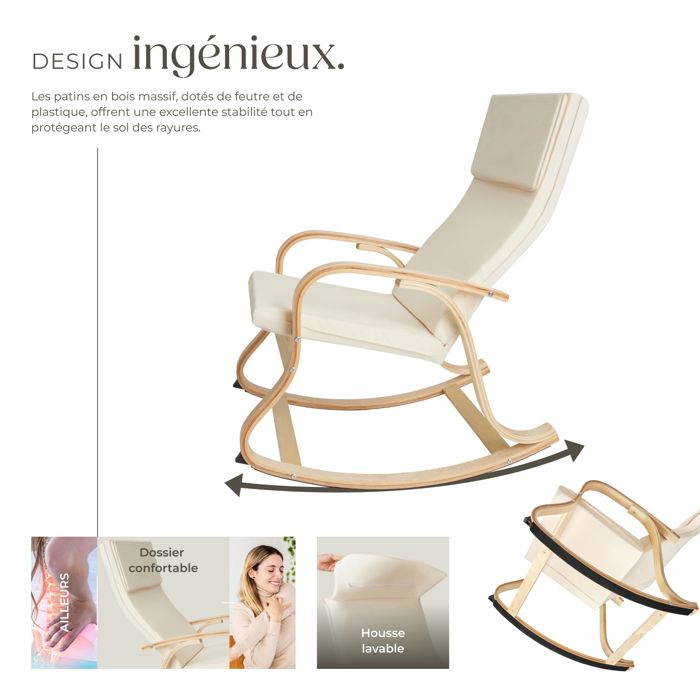 Fauteuil à Bascule TecTake - Bois De Bouleau, Rembourré, 150kg, Design Scandinave