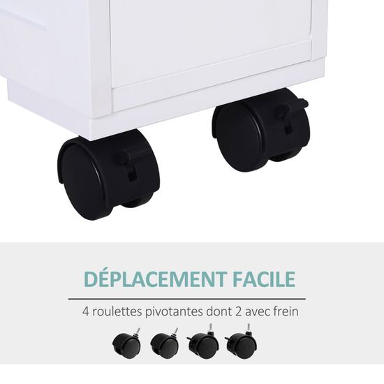 Meuble De Salle De Bain étroit Avec Roulettes - 3 Tiroirs, 5 étagères, Rangement Pour Petits Espaces, Blanc