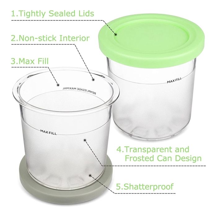 Lot 4 Pots Réutilisables Avec Couvercles Pour Ninja Creami Deluxe - SVNOOC