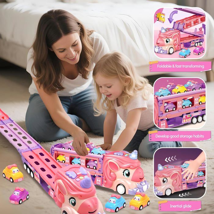 Jouet - KYAMRC - Camion transporteur licorne - 5 en 1 - Sons et lumières - Multicolore - Jeux - Jouets