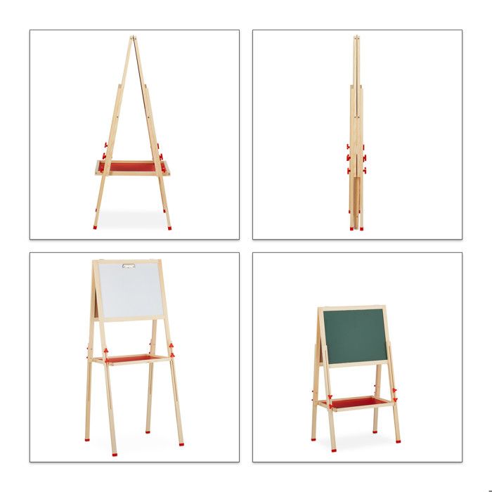 Tableau Enfant Relaxdays Réglable En Hauteur - Double Face (Craie Et Magnétique) - Bois Et Métal - 122-160cm