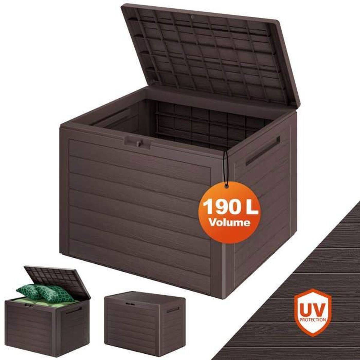 Casa.pro Boîte De Rangement D'Extérieur Coffre De Jardin Résistant Avec Fentes D'Aération Toit Incliné Poignées Capacité 387 L Acier Polyester 122 X 64 Cm Vert Noir