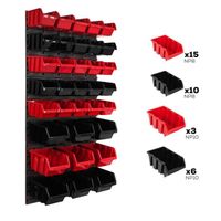 Système de rangement 58 x 117 cm a suspendre 34 boites bacs a bec M et L rouge et noire boites de rangement