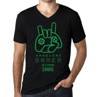 Homme T-Shirt Col V Joueur Invétéré Au Joystick Depuis 2005 – Hardcore Joystick Gamer Since 2005 – 18 Ans T-Shirt Cadeau 18e