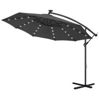 YUENFONG Parasol de Jardin Exterieur avec Manivelle Parapluie Aluminium protection UV 40+, Ø300cm, grigio scuro, avec LED solaire