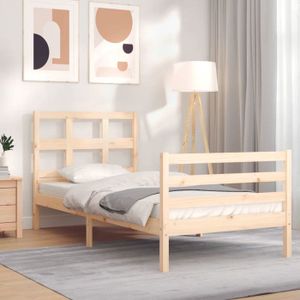 SOMMIER CHIC Lit Single 1 Place Cadre de lit avec tête de lit simple bois massif Design63500