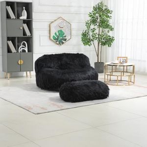 CANAPÉ FIXE Fauteuil pouf confortable avec ottoman, fauteuil moderne rembourré, pouf en fourrure souple, canapé-lit paresseux,Noir