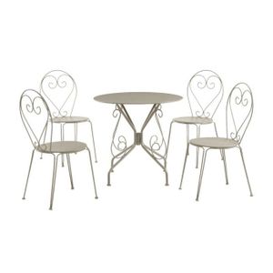 Ensemble table et chaise de jardin Ensemble table et chaises de jardin en métal façon fer forgé - Beige - MYLIA GUERMANTES