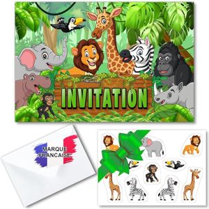 Carte d'invitation anniversaire enfant jungle en folie - Fête