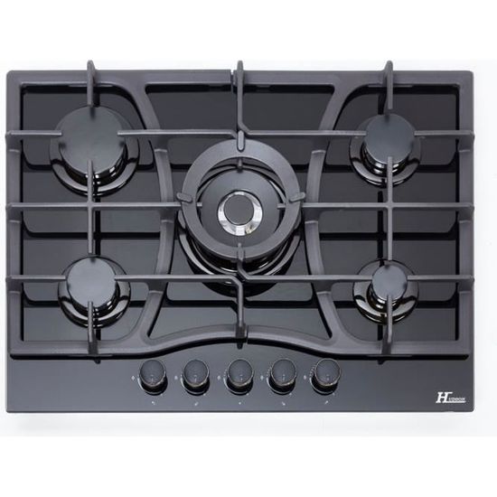 Plaque de cuisson gaz HUDSON 5 feux 70cm HTGBF 5 VN Verre Noir