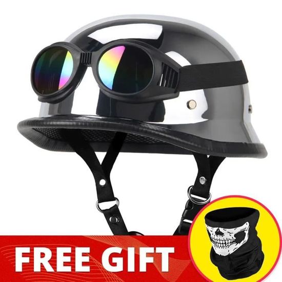 Casque moto scooter,Casque de Moto en Cuir Synthétique,Rétro Vintage