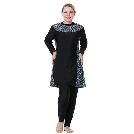 Vêtement Natation Musulman Burkini Modeste 2 Pièces Pour Femme - Maillot De Bain Islamique à Manches Longues - 88% Polyester 12% Élasthanne Maillot Sportif Polyester