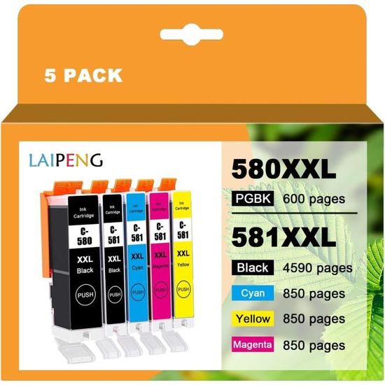 Lot 10 Cartouches Compatibles Canon PGI-580XXL CLI-581XXL - Pour Pixma TS705, TS6350, TS9550, TR8550… - Noir Et Couleurs