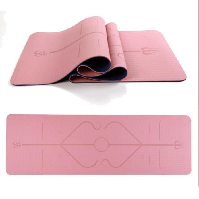 Tapis de yoga épais antidérapants bicolores roses et bleus, les tapis avec des marques d'alignement du corps sont parfaits pour les