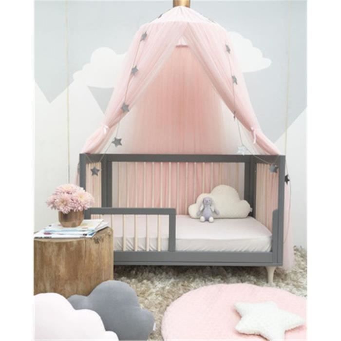 Ciel de lit pour enfants Baldaquin,Tentes de dôme bébé 240cm, Mousseline Rideau de lit ,de Lit Avec Décoration pour chambre -Rose