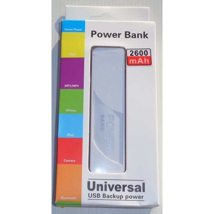 2600mAh POWER BANK BLANCHE + CORDON USB NEUF