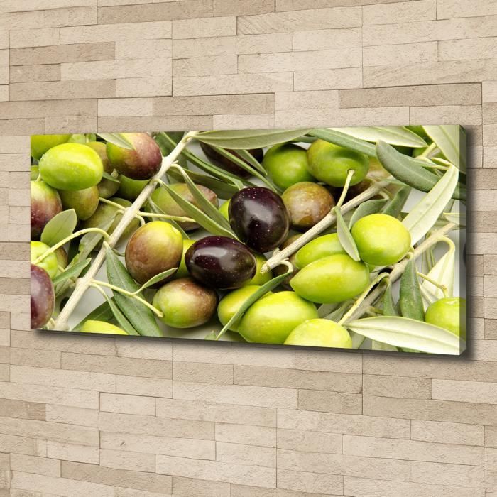 Tulup 125x50 cm art mural - Image sur toile:- Nourriture boissons - Olives Fraîches - Vert