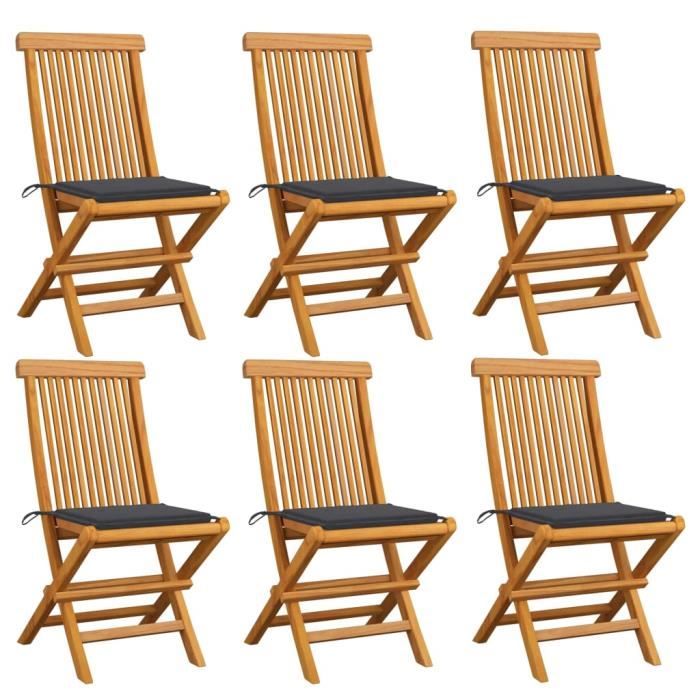 6 pcs Chaises de jardin avec coussins anthracite Bois de teck - Chaise d'extérieur ,Chaise de terrasse ,Fauteuil ®FVJVOP®