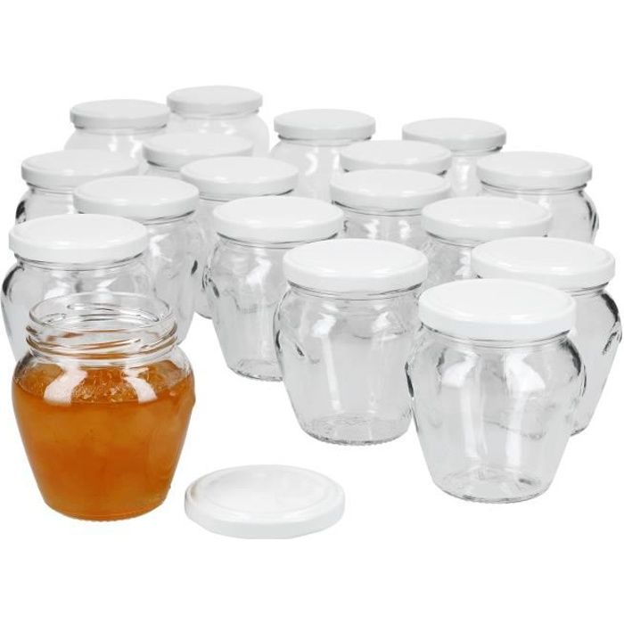 Lot de 18 pots de confiture 212 ml + couvercle à visser TO 63 blanc I pots de conservation à remplir de miel, confiture & gelée I