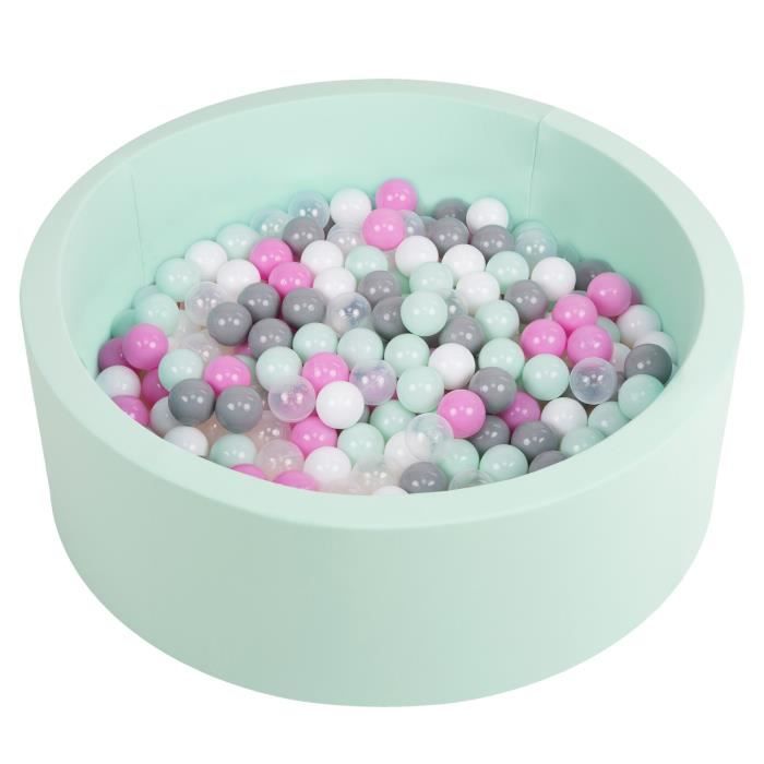 Selonis Piscine À Balles 90X30cm-200 Balles Ronde En Mousse Pour Bébé Enfant, Menthe:Transparent-Gris-Blanc-Rose-Menthe