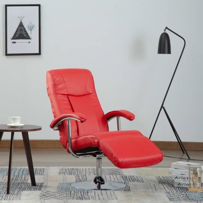 Economique -Fauteuil TV Relaxation Fauteuil de repose Scandinave - Chaises de Salon Rouge - Similicuir #42742