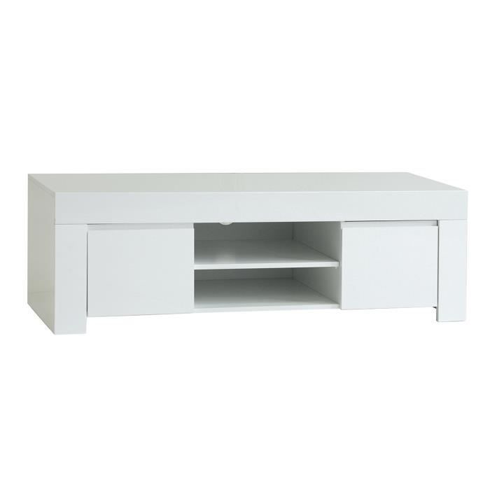 Meuble TV laqué blanc 2 niches 2 portes Amalfi Blanc