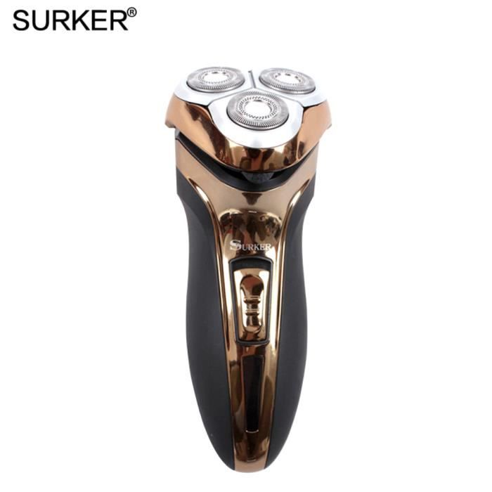 BPFY - Rasoir Electrique Rechargeable Sans Fil Waterproof - Surker KS-8390 Or - 3 Lames Haute Precision - Utilisation Facile