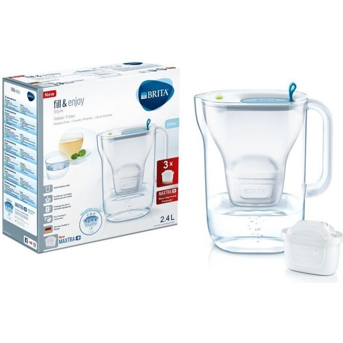 Pack BRITA Carafe filtrante STYLE Bleu + 3 Cartouches de rechange