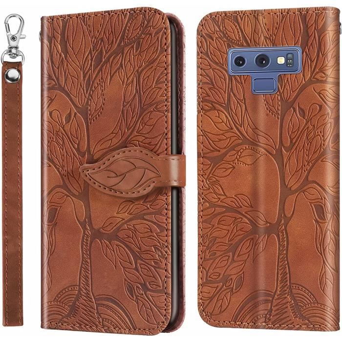 Coque Samsung Galaxy Note 9, [avec Protection d'écran], Coque en Cuir Haut de Gamme avec Fonction de Support et EmplaceMarron