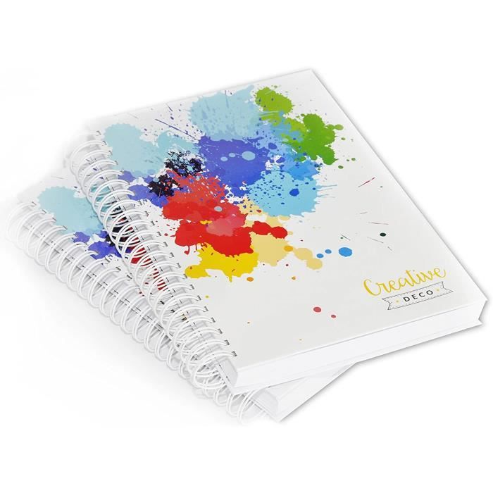 2xA4 Cahier Carnet de Notes Cahier Spirale Plaine - Carnet de Dessin Croquis - 400 Pages - 170gsm Ensemble de Couverture Rigide