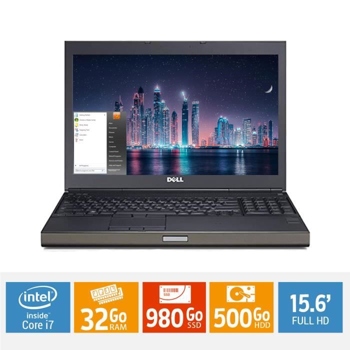 Ordinateur portable 15 POUCES DELL PRÉCISION M4800 core i7 32Go ram 980Go SSD + 500 Go HDD disque dur FULL HD