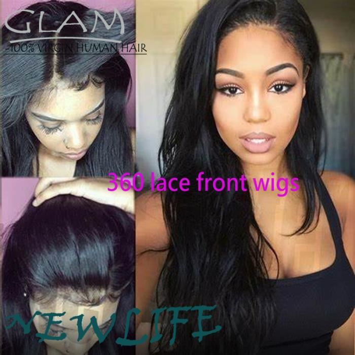 360 lace front wig perruque bresilienne femme lisse REMY 26pouces 100% cheveux naturelle humain 150% densité straight hair