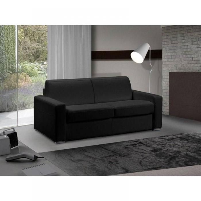Canapé lit 3 places MASTER convertible EXPRESS 140 cm Cuir Noir MATELAS 18 CM INCLUS noir Cuir Inside75