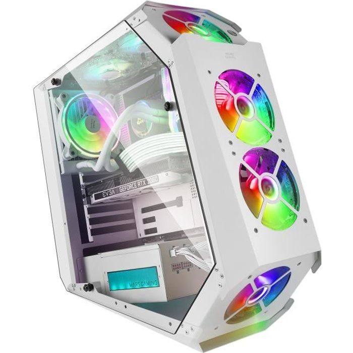 Mars Gaming MC51 Blanc - Boîtier de Jeu PC ATX - Double Verre Trempé - 5 Ventilateurs RGB 12cm