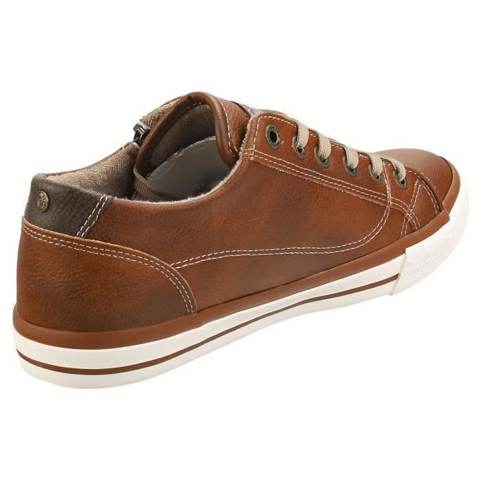 Baskets - Mustang - Low Top Side Zip - Femme - Cognac