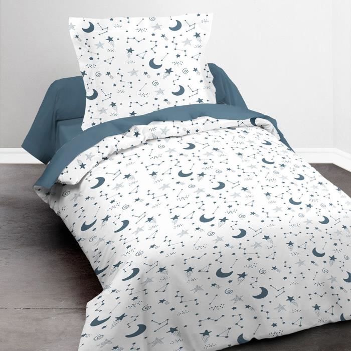 TODAY Parure de lit Enfant Kids First 1.6 - 1 personne - Housse de couette 140 x 200 et 1 taie d'oreiller 63 x 63 cm - Imprimé blanc
