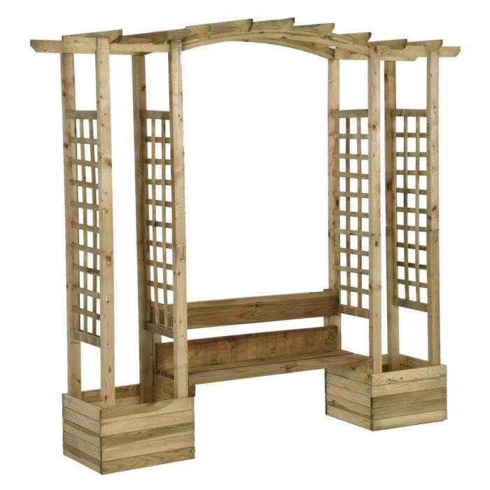 TIP - Arches, treillages | pergolas de jardin - Pergola de jardin avec banc et jardinières Bois de pin imprégné - HAUTE QUALITE