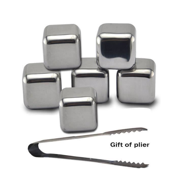 MOTH24946-OCATHNON 6pcs Pierres à Whisky Glaçons Cube Réutilisable en acier inox pour Vin, Boisson, Bière, Vodka