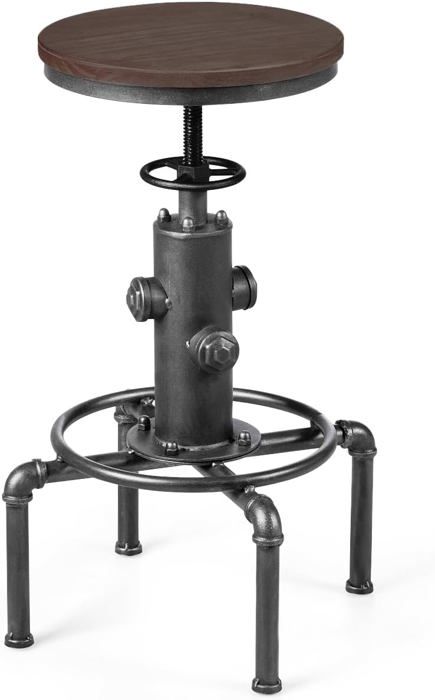 RELAX4LIFE Tabouret de Bar avec Hauteur Réglable et Siège Pivotant Tabouret Industriel avec Repose-Pieds Charge 150 KG Gris-Noir