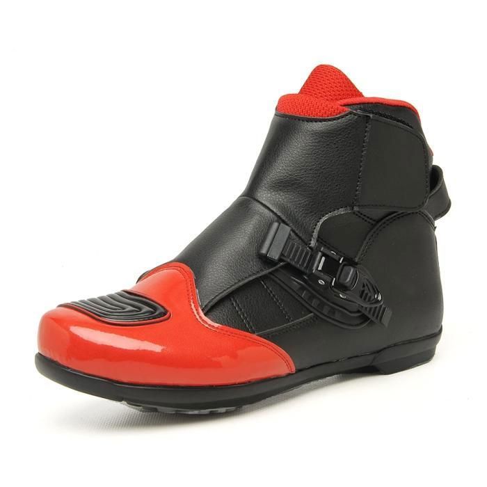 DJFOG Bottes de Moto Hommes, Chaussures d'équitation de Moto de Rue antidérapantes renforcées, Baskets de Moto en Cuir avec Boucle pivotante,Noir,39 EU