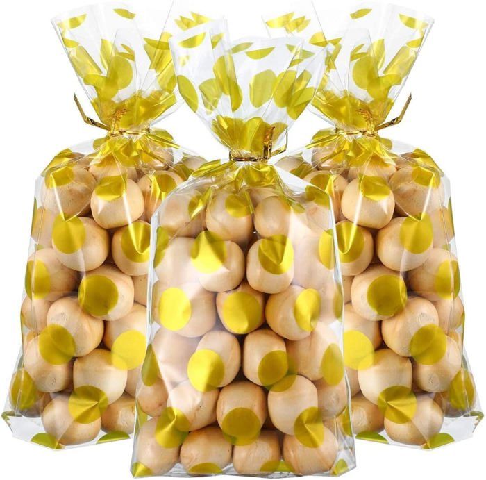 SULOLI - 120 Sachets Bonbons Pâques + 150 Attaches Tordues - Sacs Transparents Lapins/Œufs - Party Favors