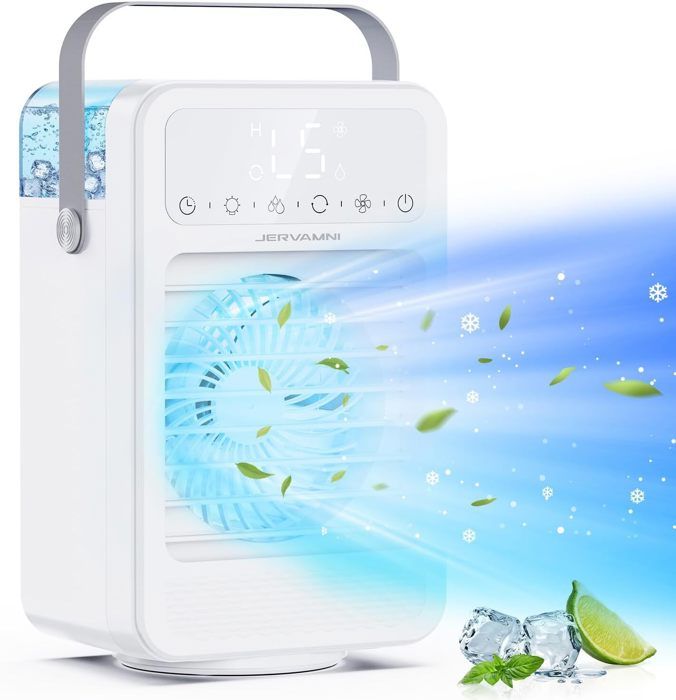 Anluomania Mini Climatiseur Mobile Silencieux - Refroidisseur D'Air 3 Vitesses, Humidificateur & Veilleuse USB