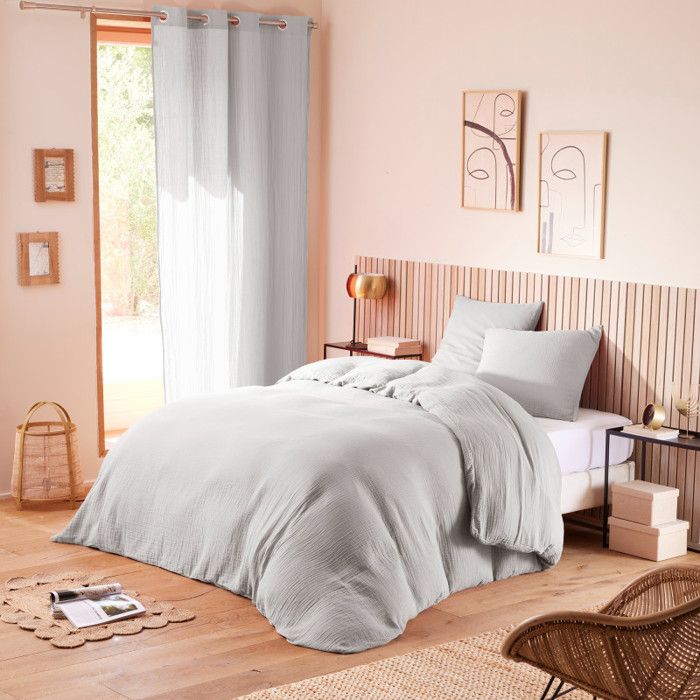 Parure de draps 4 pièces Noah Gaze de Coton pour lit 2 Places 140 cm - 140x190 - Noah Perle