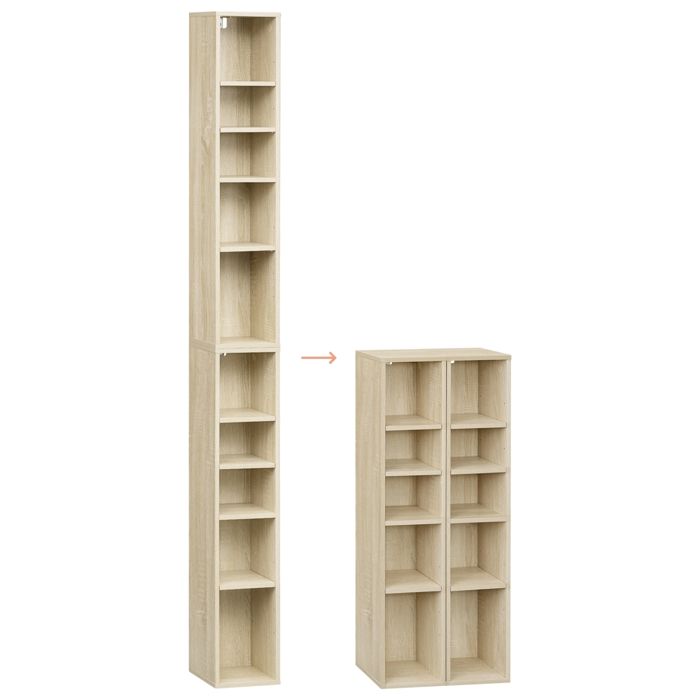 Bibliothèque Colonne - WOLTU Étagères Cubiques - Haute et Étroite à 10 Compartiments - Chêne Clair W0ATT0851
