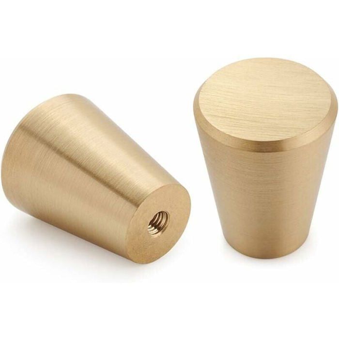 Lot de 10 poignées de meubles en laiton brossé (conique) boutons de tiroirs dorés pour armoires penderies salles de bains et