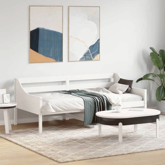 UNIQUE Lit Simple de chambre LMT - Lit de jour - sans matelas - blanc 90x190 cm bois de pin massif cozy559096