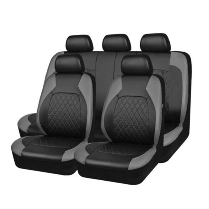 Lot de 9 housses de siège de voiture universelles en cuir synthétique accessoires pour intérieur de voiture véhicule SUV Gris