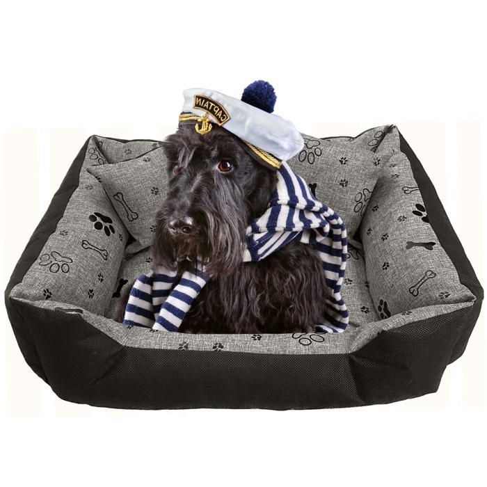 Comparer les prix de Lit Pour Chien EDANTI Imperméables Avec Coussins 75x65 Motif Osseux Noir