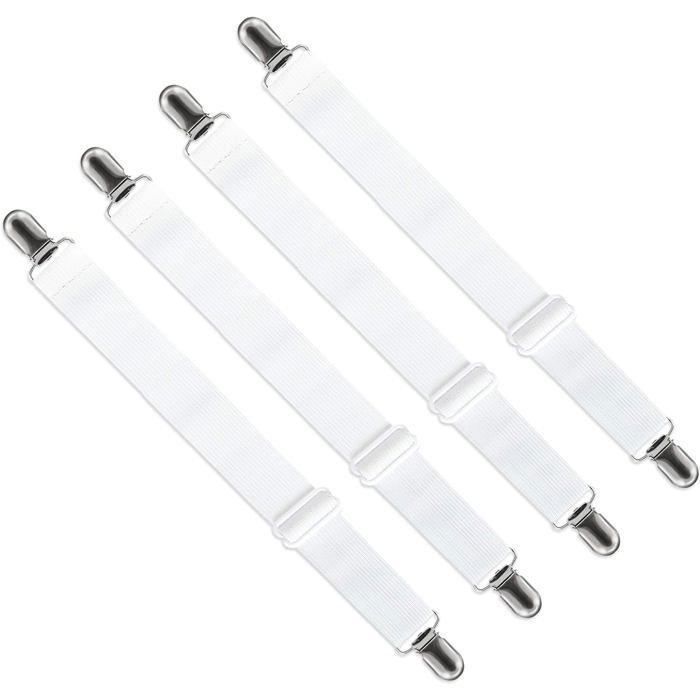Tendeur pour drap-housse - AIMOONSA - Réglable 65–200 cm - Lot de 4 - Blanc - Pinces protégées